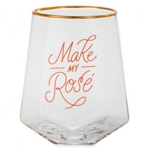 Hallmark Make My Rose Gold Rimmed Stemless Wine Glass New